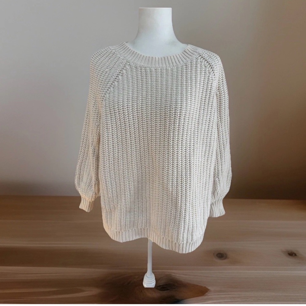 Aerie Women’s Cream Off White Chunky Knit Sweater Crew Neck Size Small